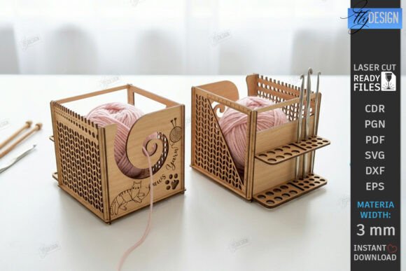 Download Wooden Yarn Organizer Box Laser Cut SVG - Wooden Collection